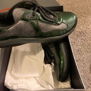 Nice hunter green prada low top sneakers.